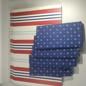 Longaberger 4 Placemats In American Stripes & 4 Napkins In Classic Blue Fabric